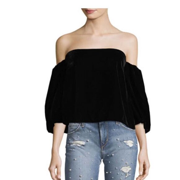 Elizabeth & James Designer Label Cropped Velvet Off Shoulder Top - size 10 NEW - Picture 7 of 8